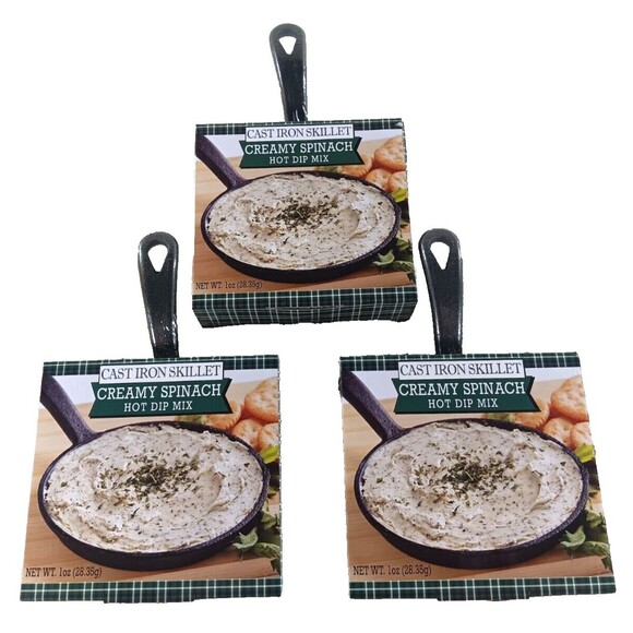 Cast Iron Mini Skillet with Creamy Spinach Hot Dip Mix Set of 3 NEW SEALED - Picture 1 of 3